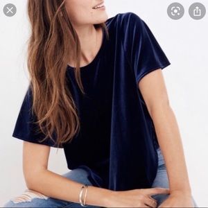 Madewell Velour Blue short Sleeve Velvet Swing Top